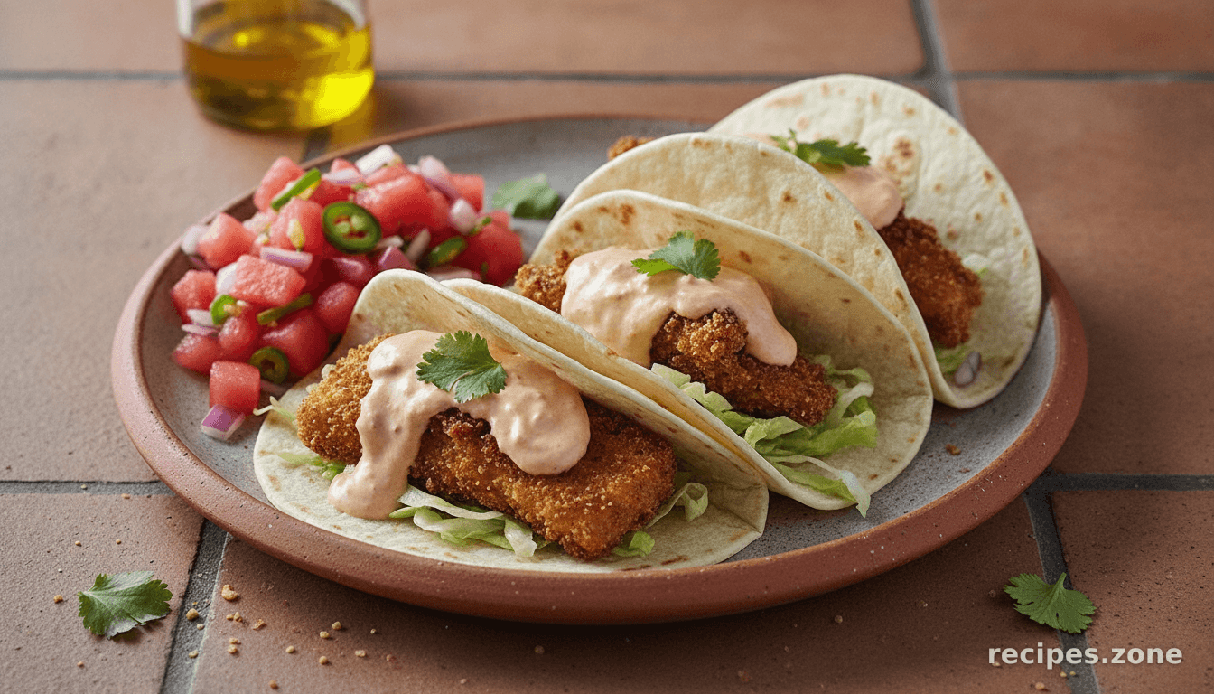 Catfish Tacos With Pimento Cheese Crema and Watermelon Salsa