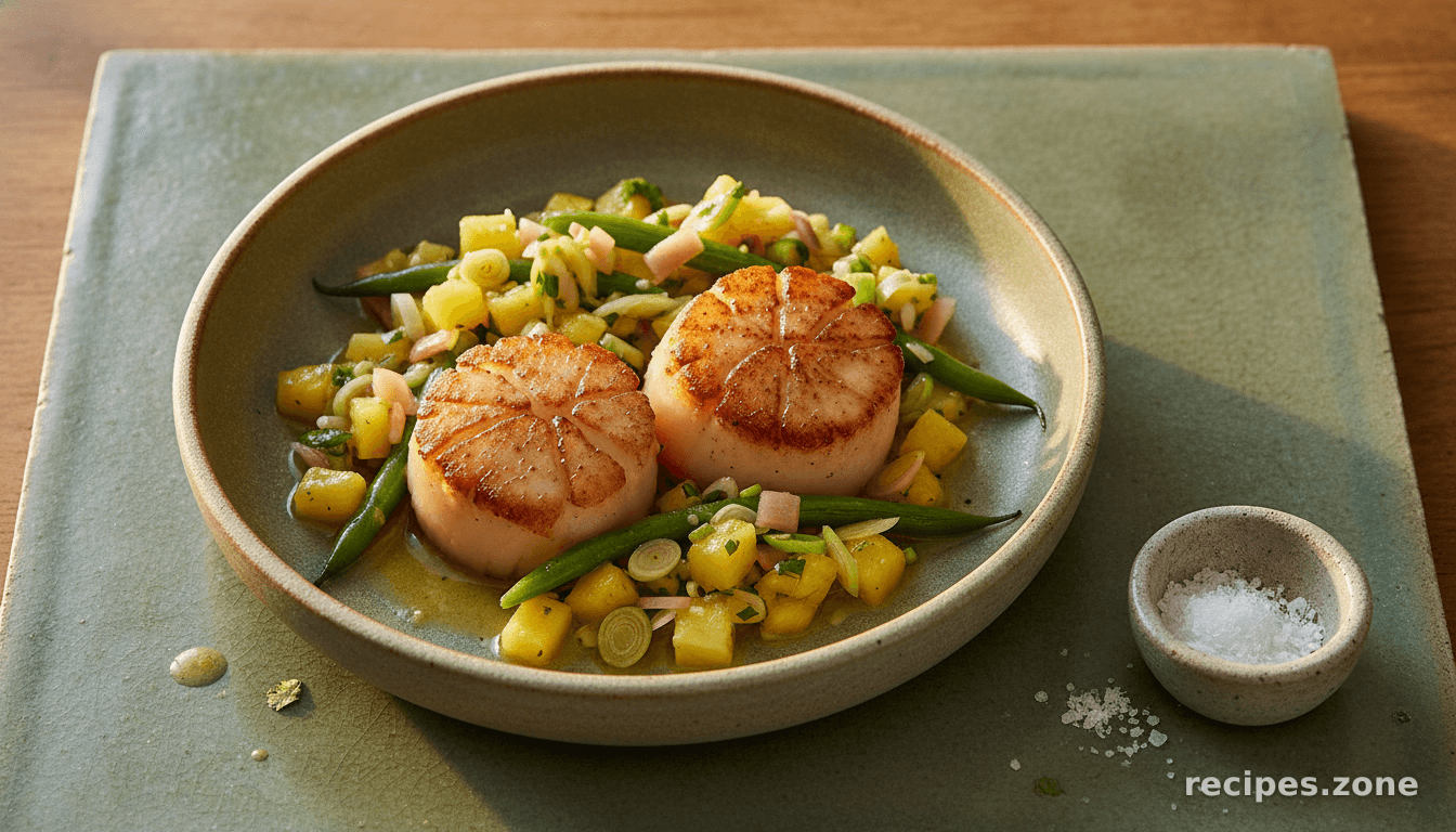 Seared Scallops With Pineapple, Ginger & Lemongrass Salsa