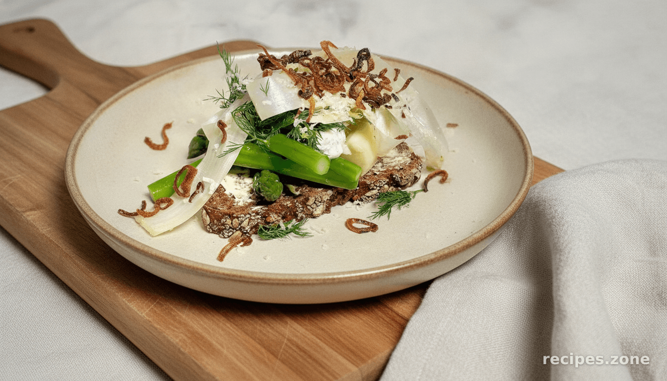 Nordic smørrebrød with asparagus and horseradish cream