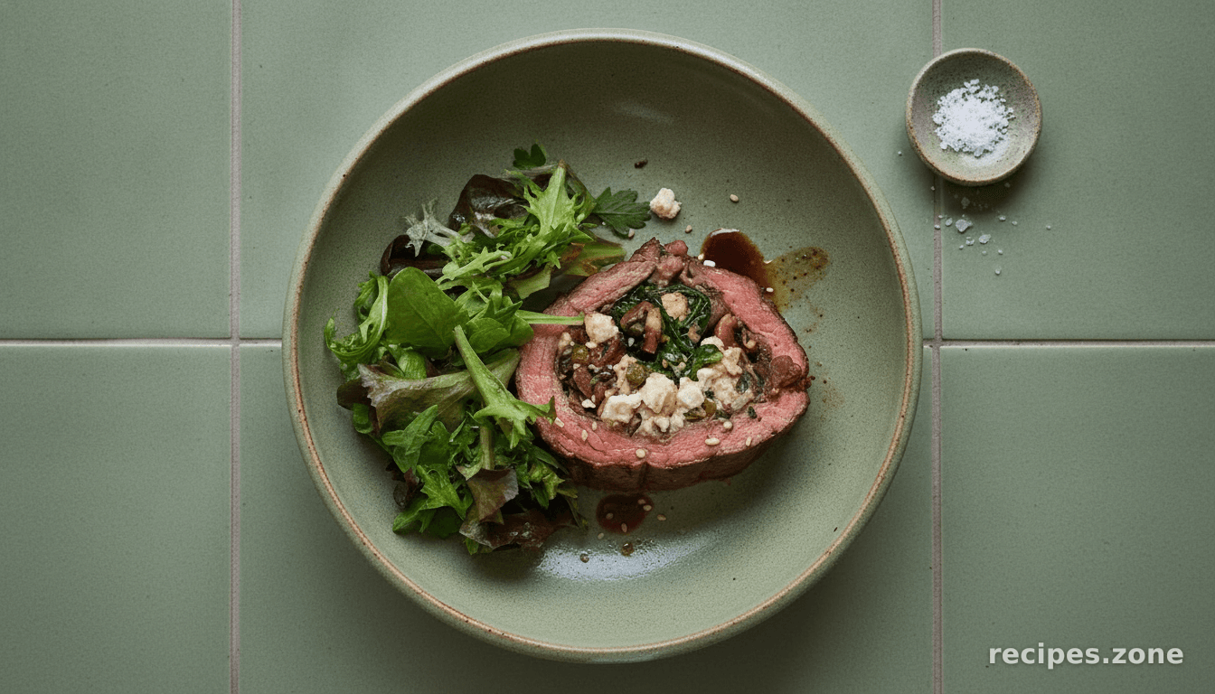 Flank Steak Stuffed With Mushrooms and Feta Cheese