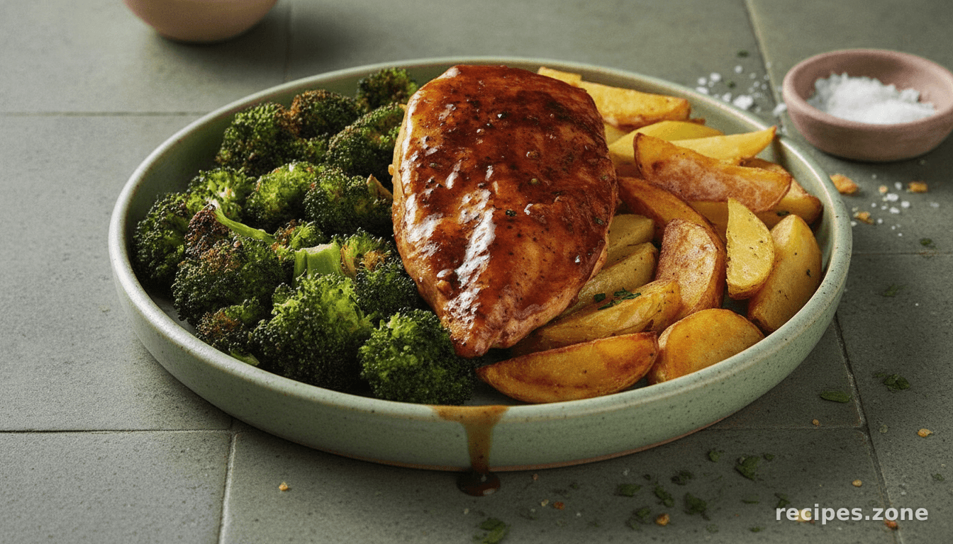 Honey Balsamic Chicken with Crispy Broccoli & Potatoes
