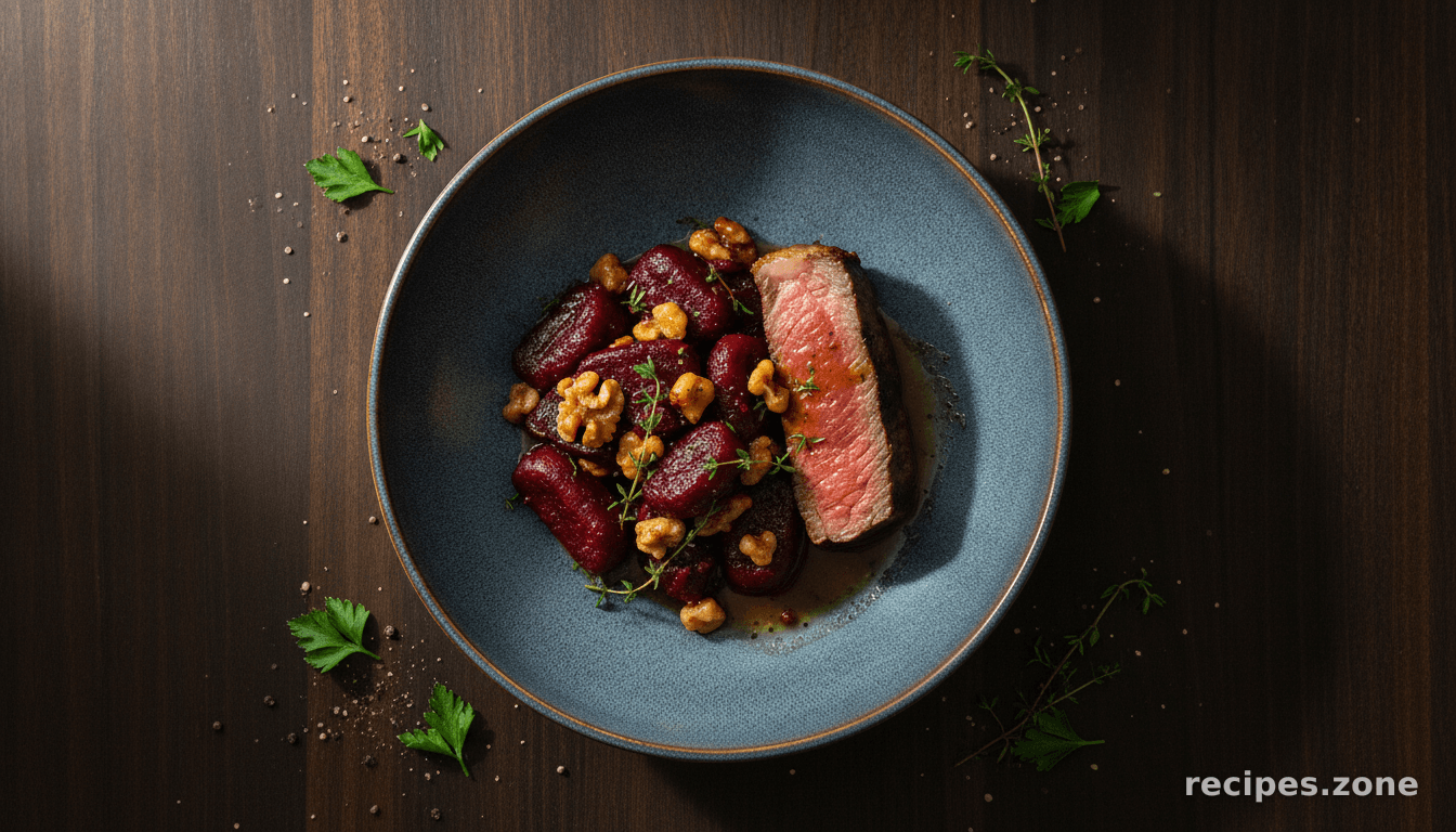 Beet Gnocchi With Steak and Brown Butter Sauce