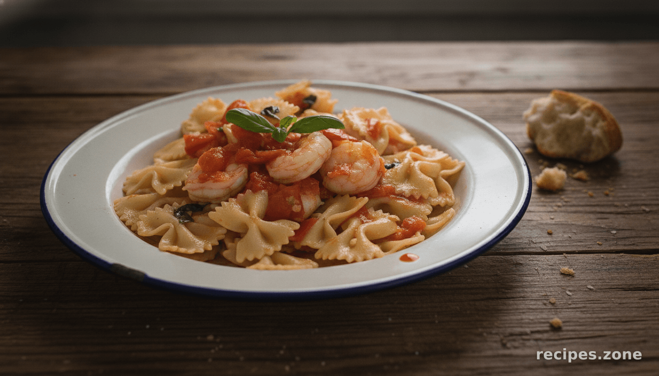 Farfalle with Shrimps, Tomatoes Basil Sauce