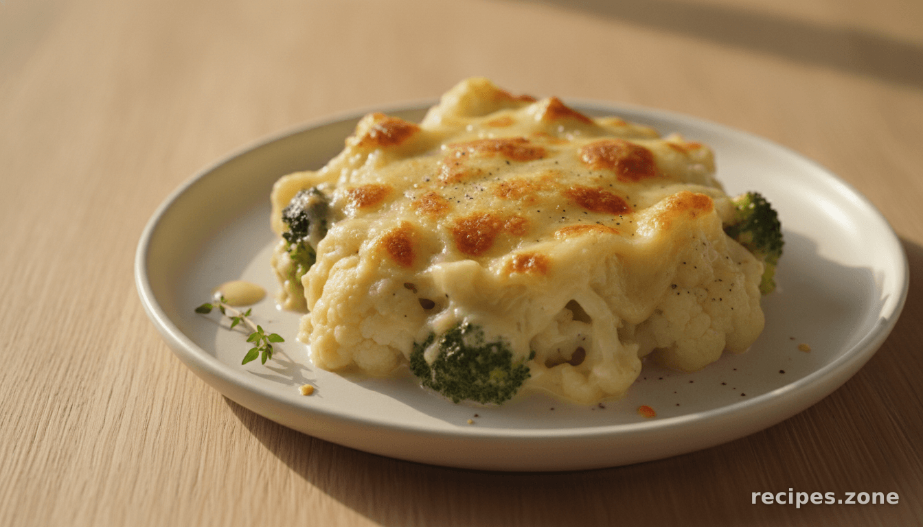 Cauliflower and Broccoli Gratin With Camembert Cheese