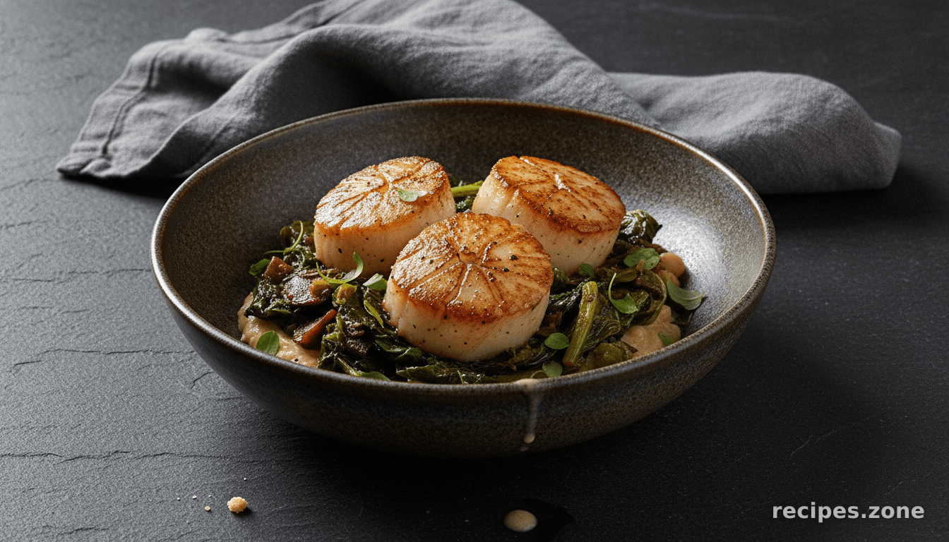 Seared Scallops With Wilted Greens