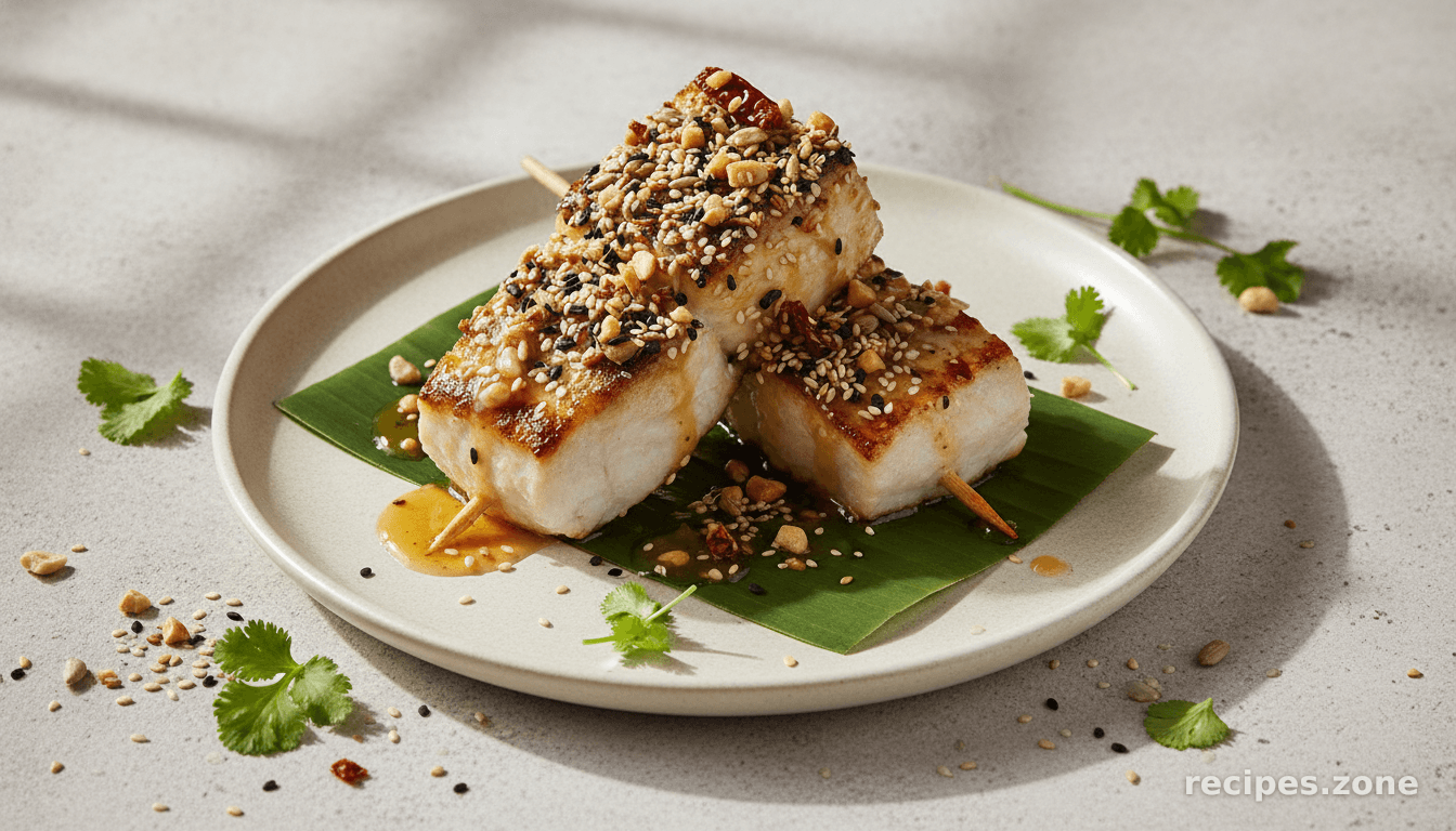 Anticuchos Of White Seabass With Aji Chile Honey Marinade & Semilla Salsa