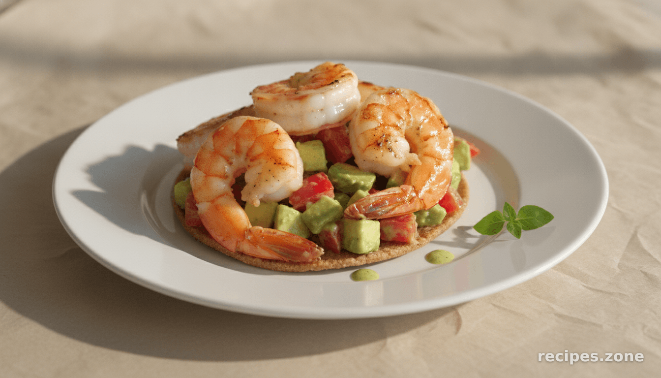 Avocado & Tomato Salad Topped with Grilled Shrimp