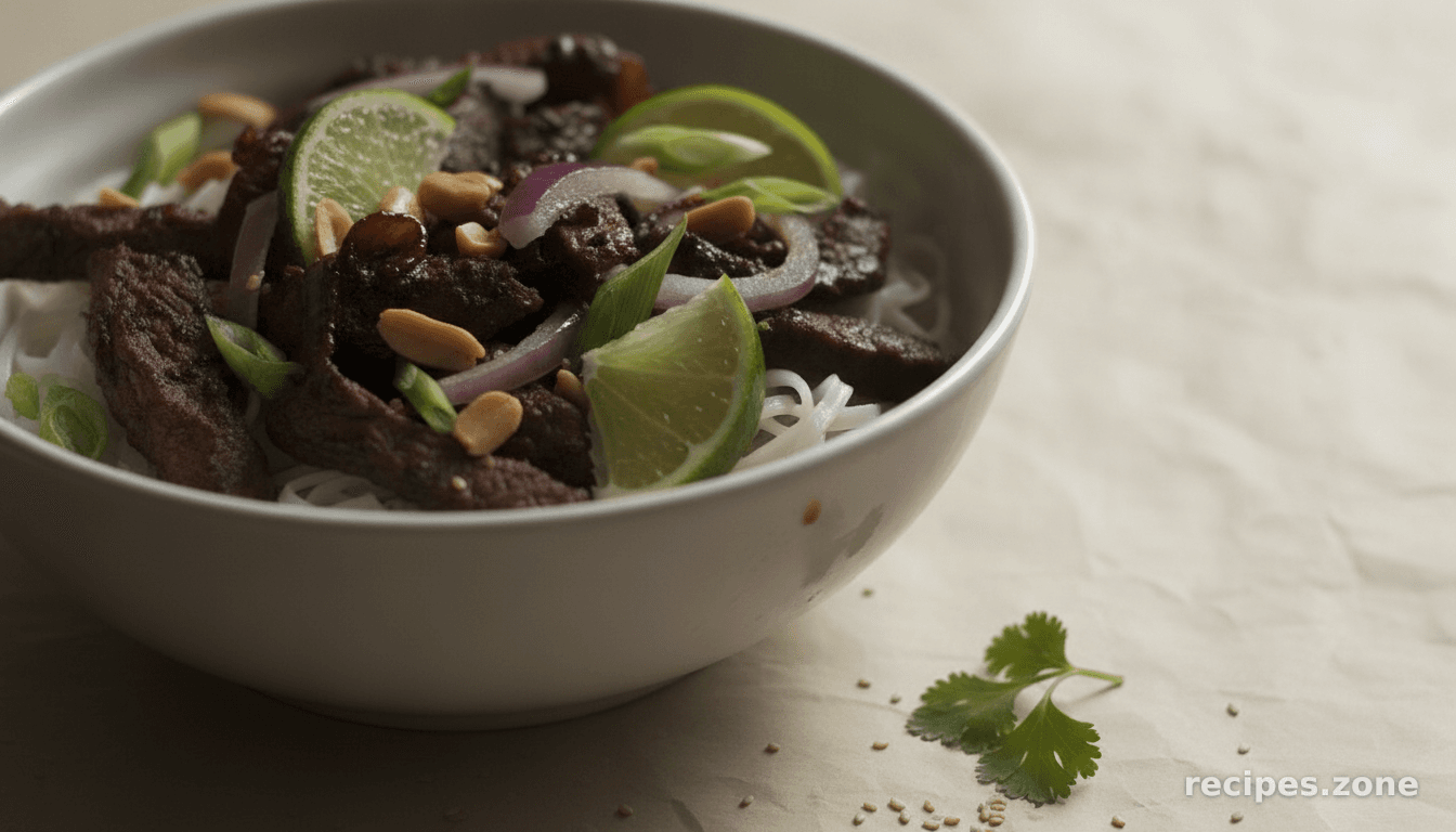 Curry Beef Over Rice Noodles