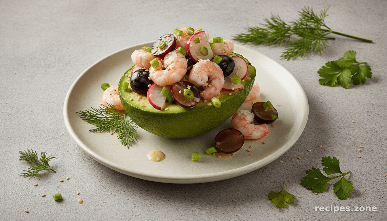 Coastal Avocado Salad with Grapes and Shrimp