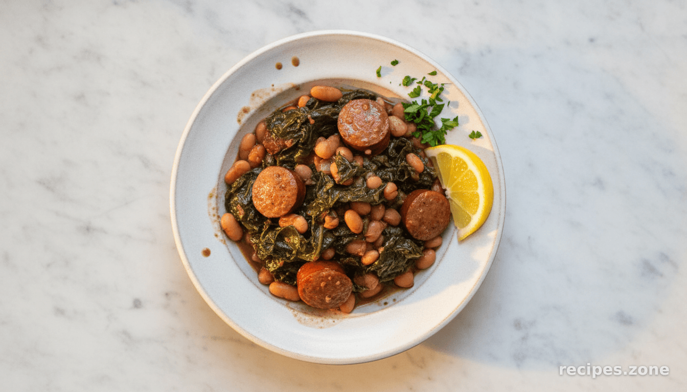 Collard greens with white beans and sausage