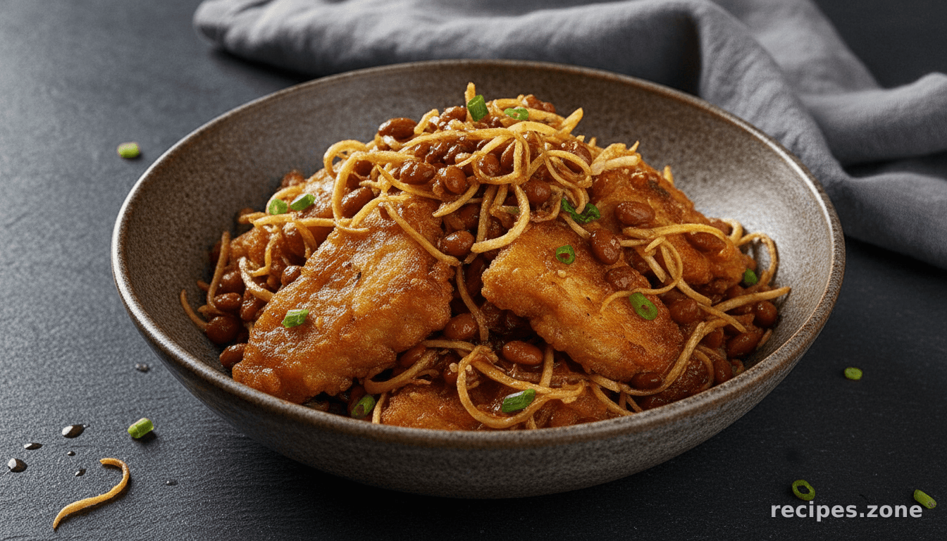 Crispy fried fish with ginger and fermented soybeans (trey chien chuon)