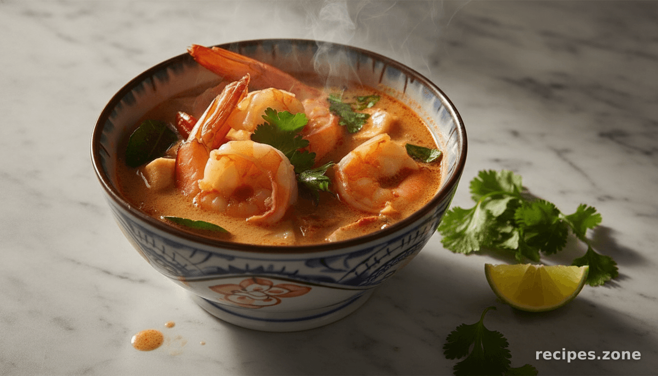 Tom yum (hot & sour) soup with prawns