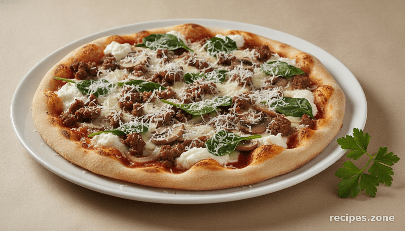Elk Italian Sausage Pizza With Ricotta Cheese, Sautéd Mushrooms and Onion
