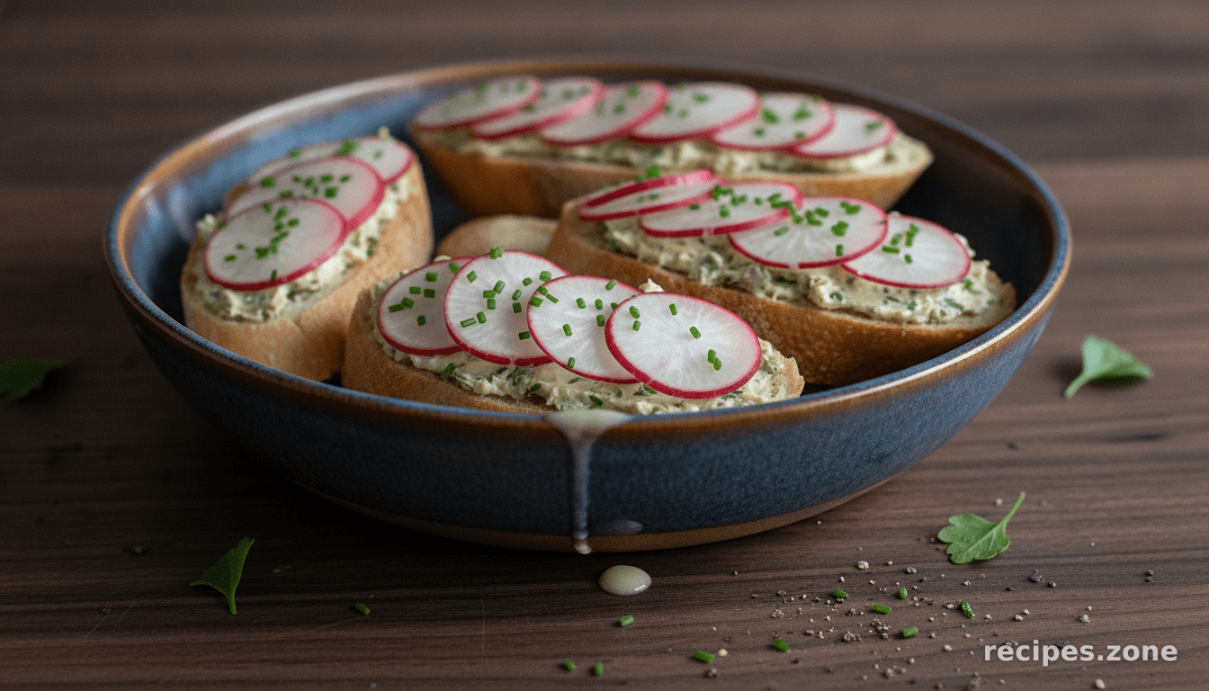 Sliced Baguette with Anchovy Chive Butter and Radishes