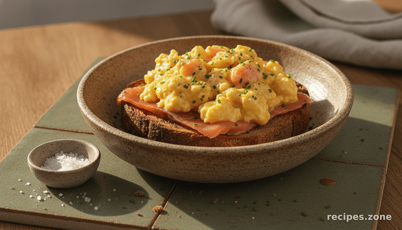 Scrambled Eggs On Toast With Smoked Salmon