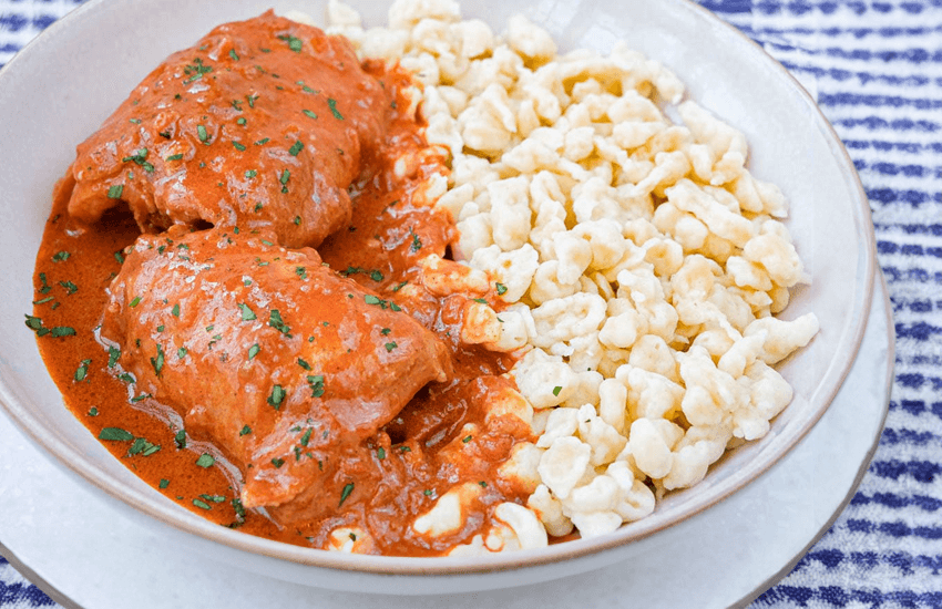 Traditional Slovak Chicken Paprikash with Herbed Dumplings