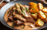 Beef Sirloin Strips with Garlic Cream Sauce