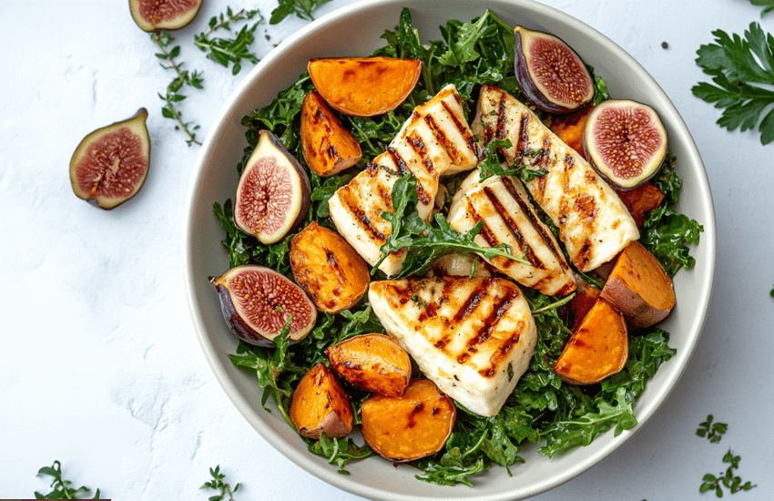 Grilled Halloumi with Sweet Potatoes and Figs