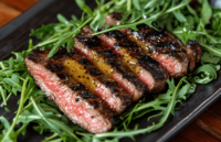 Marinated Rib Eye Steak with Honey Mustard Sauce