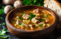 Pork Shoulder Soup with Cabbage and Mushrooms