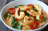 Rice Noodles with Shrimp in Coconut Curry Sauce