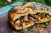 Homemade Grilled Sandwich with Wild Mushrooms and Cheddar Cheese