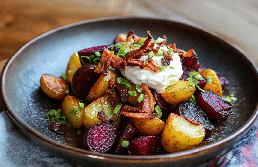 Roasted Beets with Potatoes, Bryndza, and Bacon Recipe